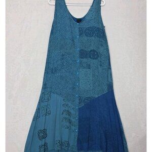 Endless Knot Art Teal Blue 100% Rayon Boho Sleeveless Maxi Dress Size M
